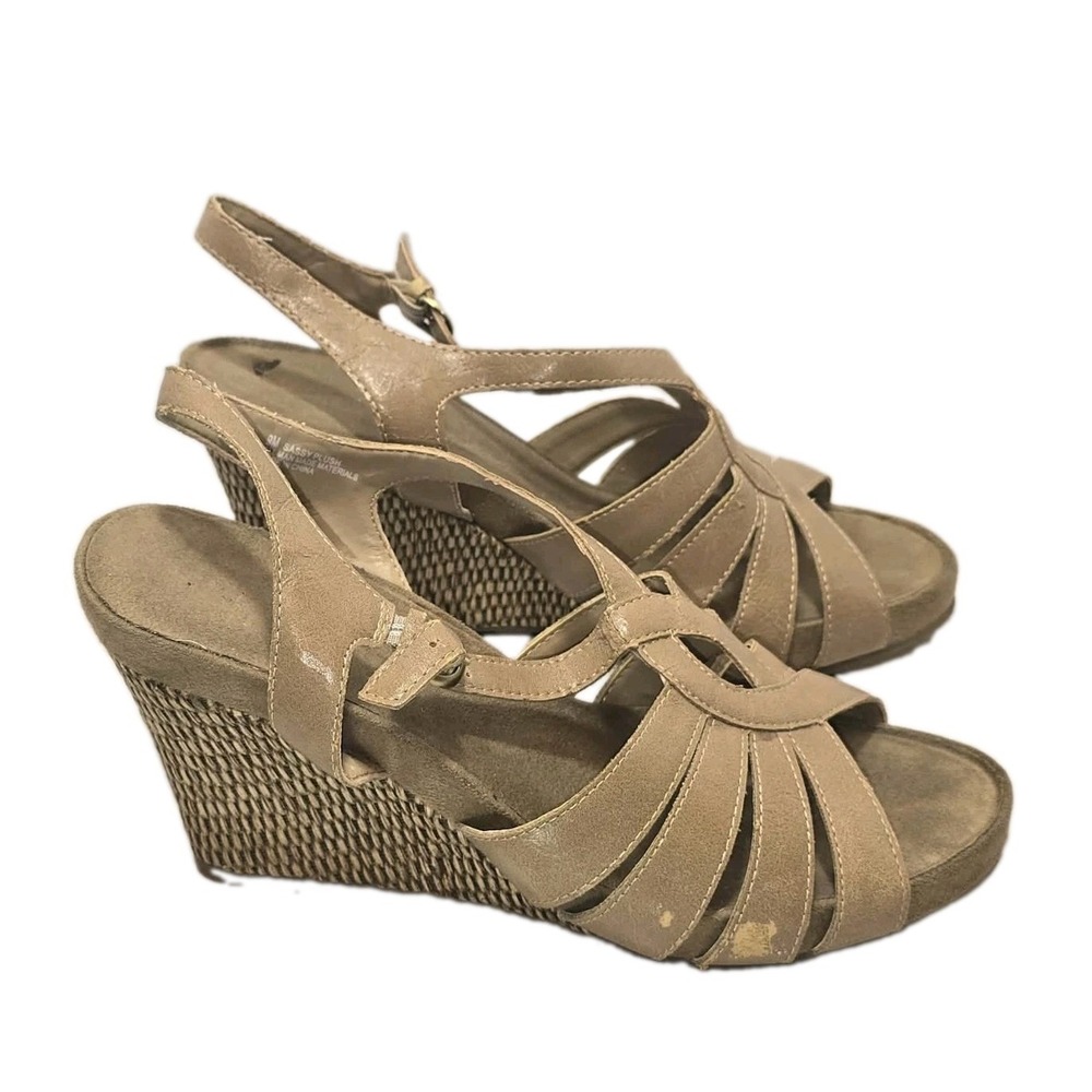 Aerosoles Sassy Plush Taupe Strappy Wedge Slingback Sandals Women 9M